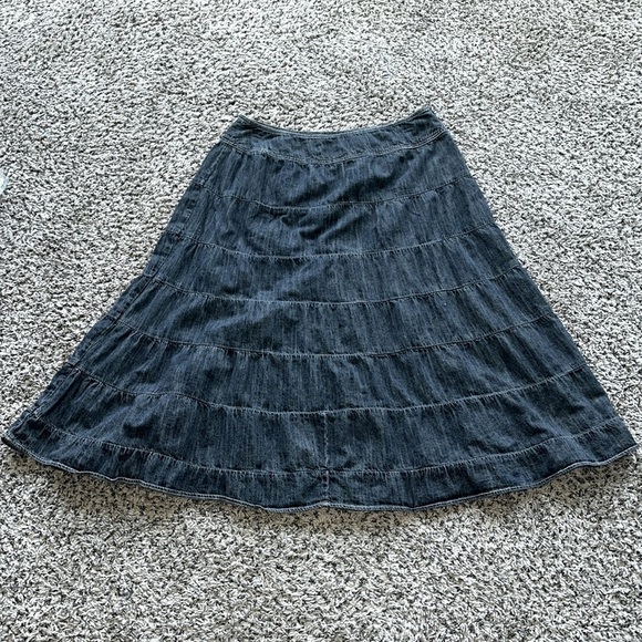 L A L Live A Little Ruffled Long Denim Skirt Sz 16W Maxi Tiered Boho Modest Blue - Picture 1 of 5